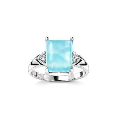 Sterling Silver Larimar with White Topaz Ring