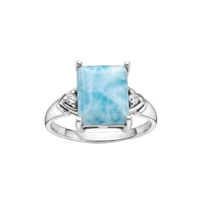 Sterling Silver Larimar with White Topaz Ring