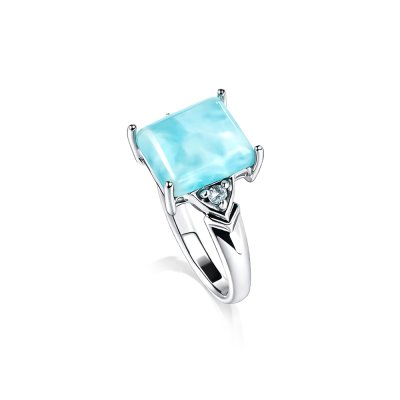 Sterling Silver Larimar with White Topaz Ring