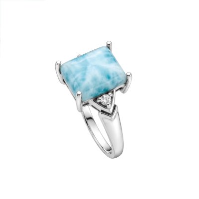 Sterling Silver Larimar with White Topaz Ring