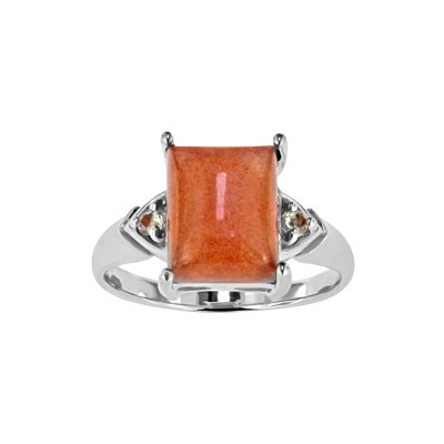Sterling Silver Peach Moonstone and White Topaz Ring