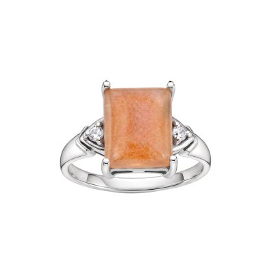 Sterling Silver Peach Moonstone and White Topaz Ring