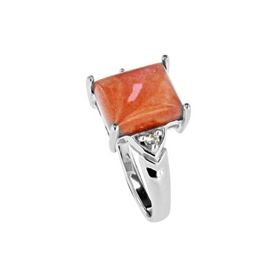 Sterling Silver Peach Moonstone and White Topaz Ring