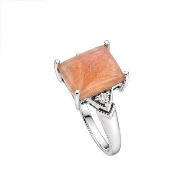 Sterling Silver Peach Moonstone and White Topaz Ring