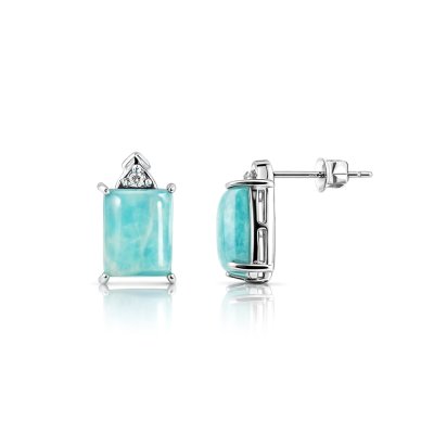 Sterling Silver Larimar With White Topaz Earrings