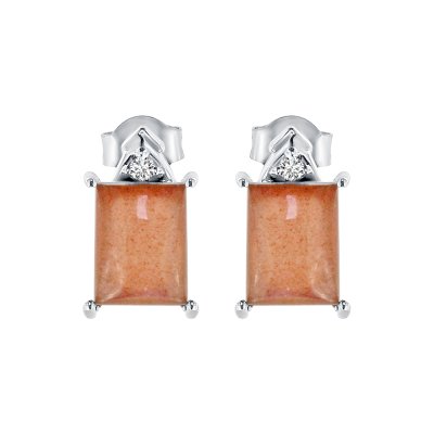 Sterling Silver Peach Moonstone and White Topaz Earrings