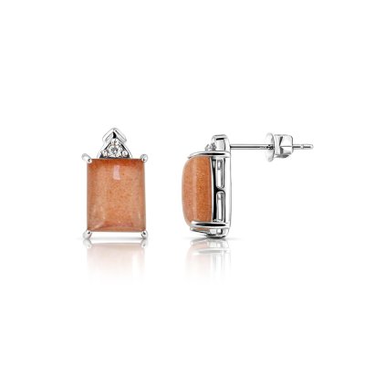 Sterling Silver Peach Moonstone and White Topaz Earrings