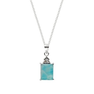 Sterling Silver Larimar With White Topaz Pendant With Chain 18 Inches