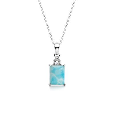 Sterling Silver Larimar With White Topaz Pendant With Chain 18 Inches