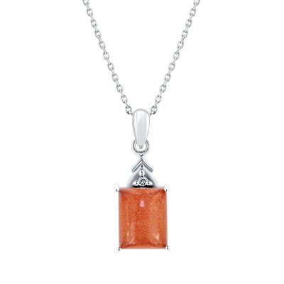 Sterling Silver Peach Moonstone and White Topaz Pendant With chain 18 Inches
