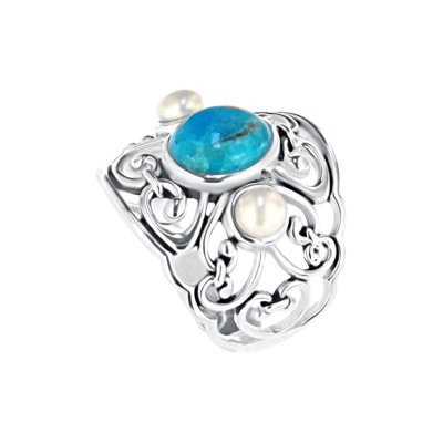 Sterling Silver Turquoise and Freshwater Pearl Ring