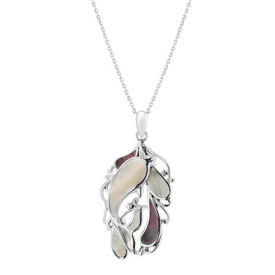Sterling Silver Black And White Mother of Pearl Dolphin Pendant With Chain 18 Inches