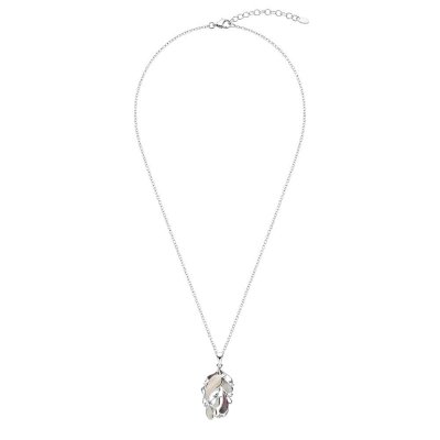 Sterling Silver Black And White Mother of Pearl Dolphin Pendant With Chain 18 Inches