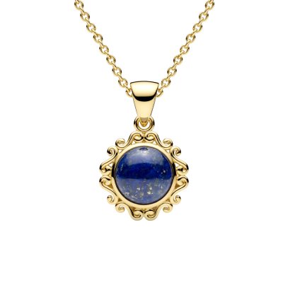 Sterling Silver Lapis Lazuli Pendant Over 18K Yellow Gold Plated With Chain 18 Inches