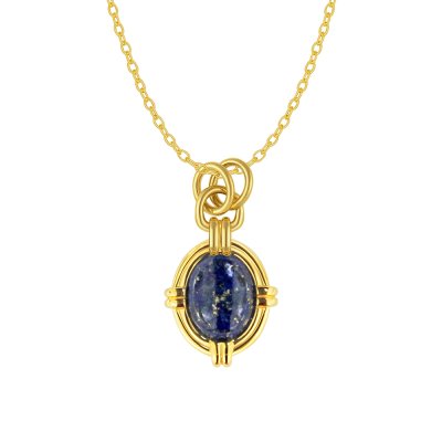 Sterling Silver Lapis Lazuli Pendant Over 18K Yellow Gold Plated With Chain 18 Inches