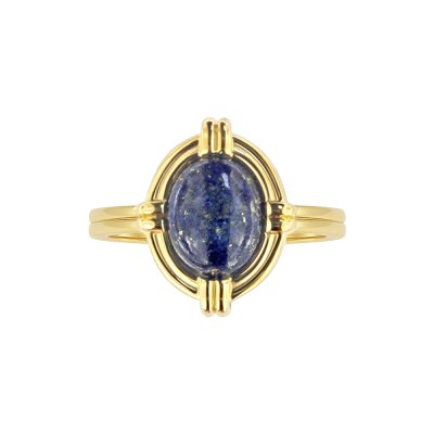 Sterling Silver Lapis Lazuli Ring Over 18K Yellow Gold Plated