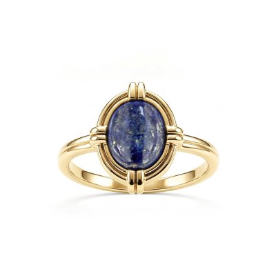 Sterling Silver Lapis Lazuli Ring Over 18K Yellow Gold Plated
