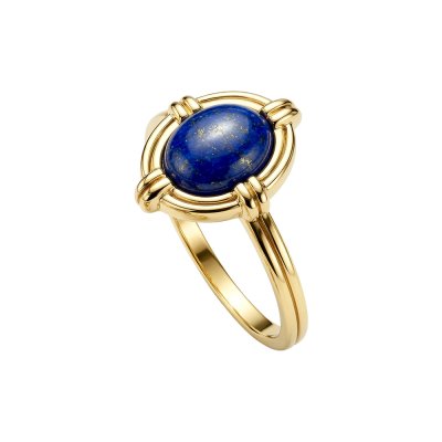 Sterling Silver Lapis Lazuli Ring Over 18K Yellow Gold Plated