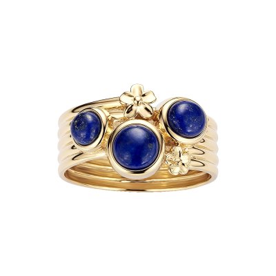 Sterling Silver Lapis Lazuli Ring Over 18K Yellow Gold Plated