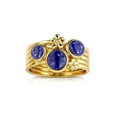 Sterling Silver Lapis Lazuli Ring Over 18K Yellow Gold Plated