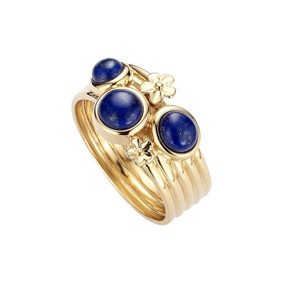 Sterling Silver Lapis Lazuli Ring Over 18K Yellow Gold Plated