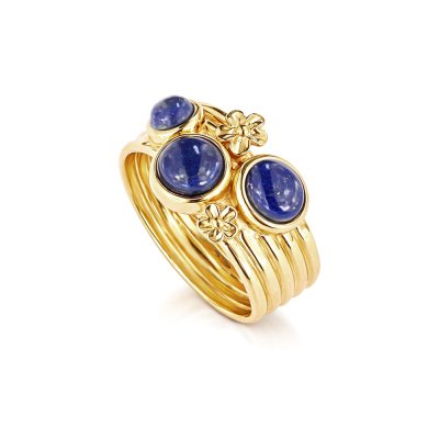 Sterling Silver Lapis Lazuli Ring Over 18K Yellow Gold Plated