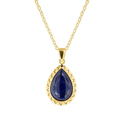Sterling Silver Lapis Lazuli Pendant Over 18K Yellow Gold Plated With Chain 18 Inches