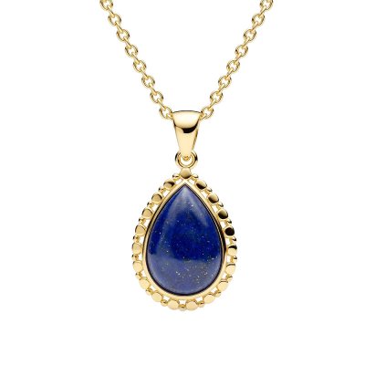 Sterling Silver Lapis Lazuli Pendant Over 18K Yellow Gold Plated With Chain 18 Inches