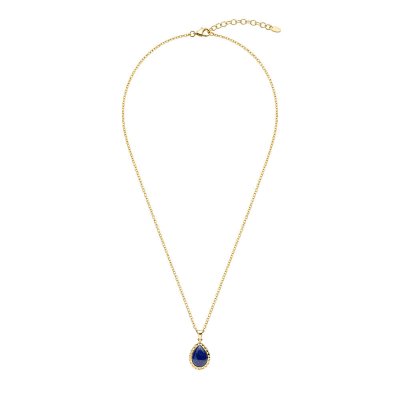 Sterling Silver Lapis Lazuli Pendant Over 18K Yellow Gold Plated With Chain 18 Inches