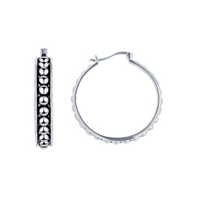 Sterling Silver Beadedl Hoop Earrings