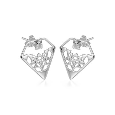 Sterling Silver Diamond Abstract Pendant Earrings