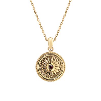 Sterling Silver Garnet Yellow Gold Plated Pendant With Chain 18 Inches