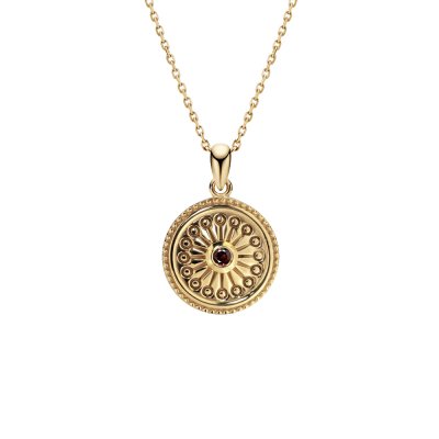 Sterling Silver Garnet Yellow Gold Plated Pendant With Chain 18 Inches