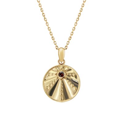 Sterling Silver Garnet Yellow Gold Plated Pendant With Chain 18 Inches