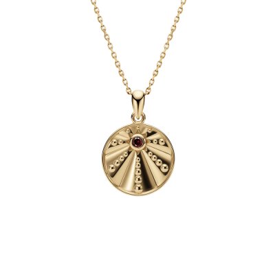 Sterling Silver Garnet Yellow Gold Plated Pendant With Chain 18 Inches