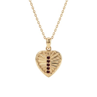 Sterling Silver Garnet Yellow Gold Plated Pendant With Chain 18 Inches
