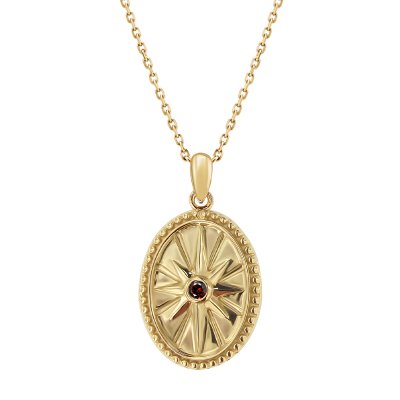 Sterling Silver Garnet Yellow Gold Plated Pendant With Chain 18 inches