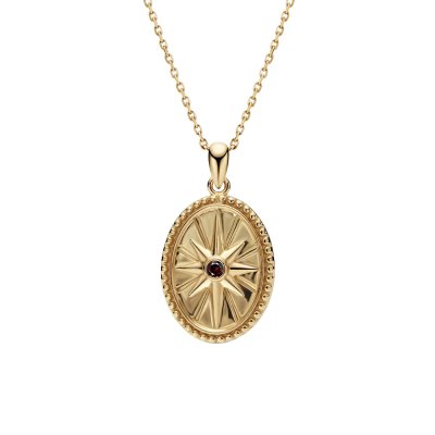 Sterling Silver Garnet Yellow Gold Plated Pendant With Chain 18 inches