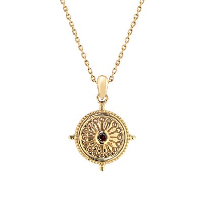 Sterling Silver Garnet Yellow Gold Plated Pendant With Chain 18 Inches