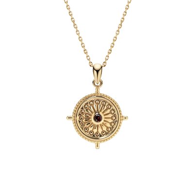 Sterling Silver Garnet Yellow Gold Plated Pendant With Chain 18 Inches