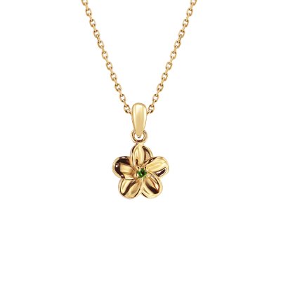Sterling Silver chrome diopside Flower, Yellow Gold Plated Pendant With Chain 18 Inches