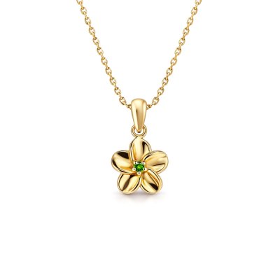 Sterling Silver chrome diopside Flower, Yellow Gold Plated Pendant With Chain 18 Inches
