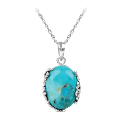Sterling Silver Turquoise Pendant with Chain 18 Inches
