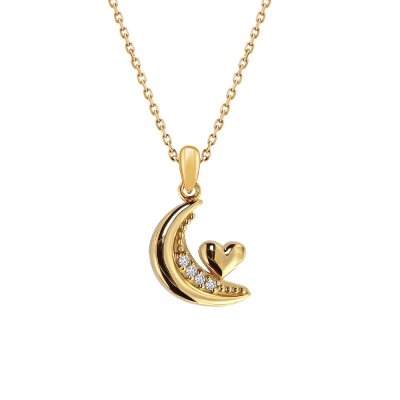 Sterling Silver Cubic Zirconir Crescent moon, Yellow Gold Plated Pendant With Chain 18 Inches
