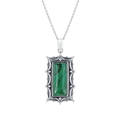 Sterling Silver Malachite Pendant With Chain 18 Inches