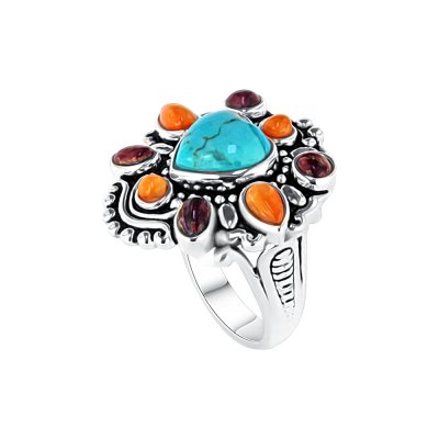 Sterling SilverTurquoise & Multi-Color Spiny Oyster Ring