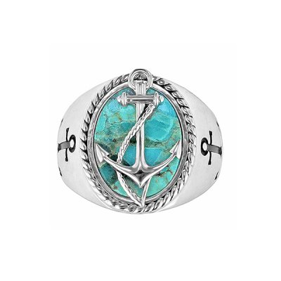 Sterling Silver Turquoise Anchor Men's Ring