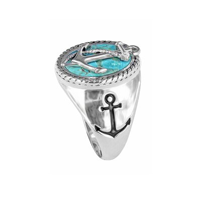 Sterling Silver Turquoise Anchor Men's Ring