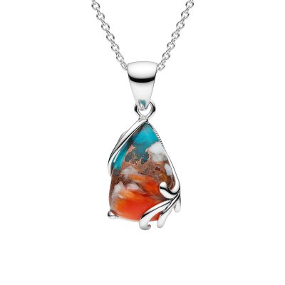 Blended Turquoise With Spiny Oyster Shell Sterling Silver Pendant With Chain