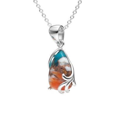 Blended Turquoise With Spiny Oyster Shell Sterling Silver Pendant With Chain